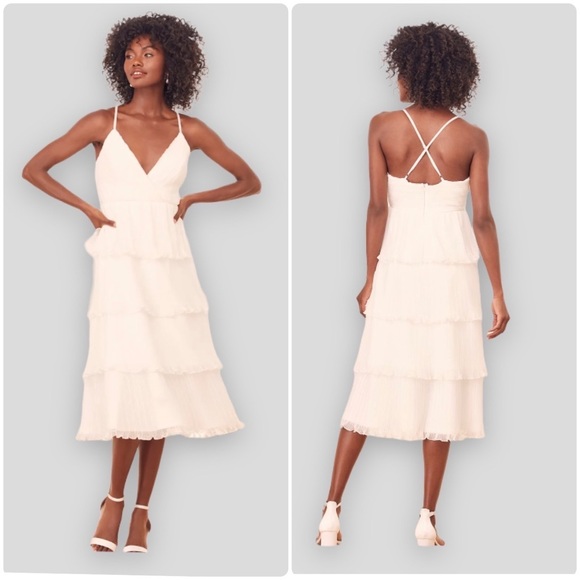 Lulus Dresses & Skirts - LULUS Sweet Love Story White Pleated Chiffon
Tiered Midi Dress